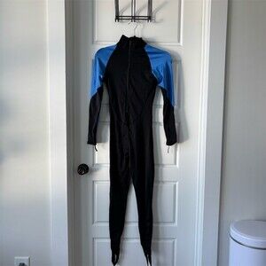 Storm Full Body Dive Skin Rash Guard Suit Black Blue Front Zip Stirrup